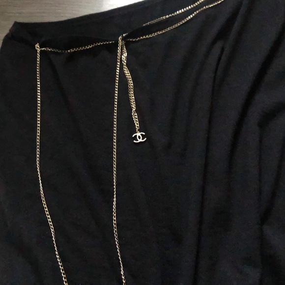 CHANEL | Dresses | Chanel Black Cashmere Dress With Gold Cc Chain | Poshmark